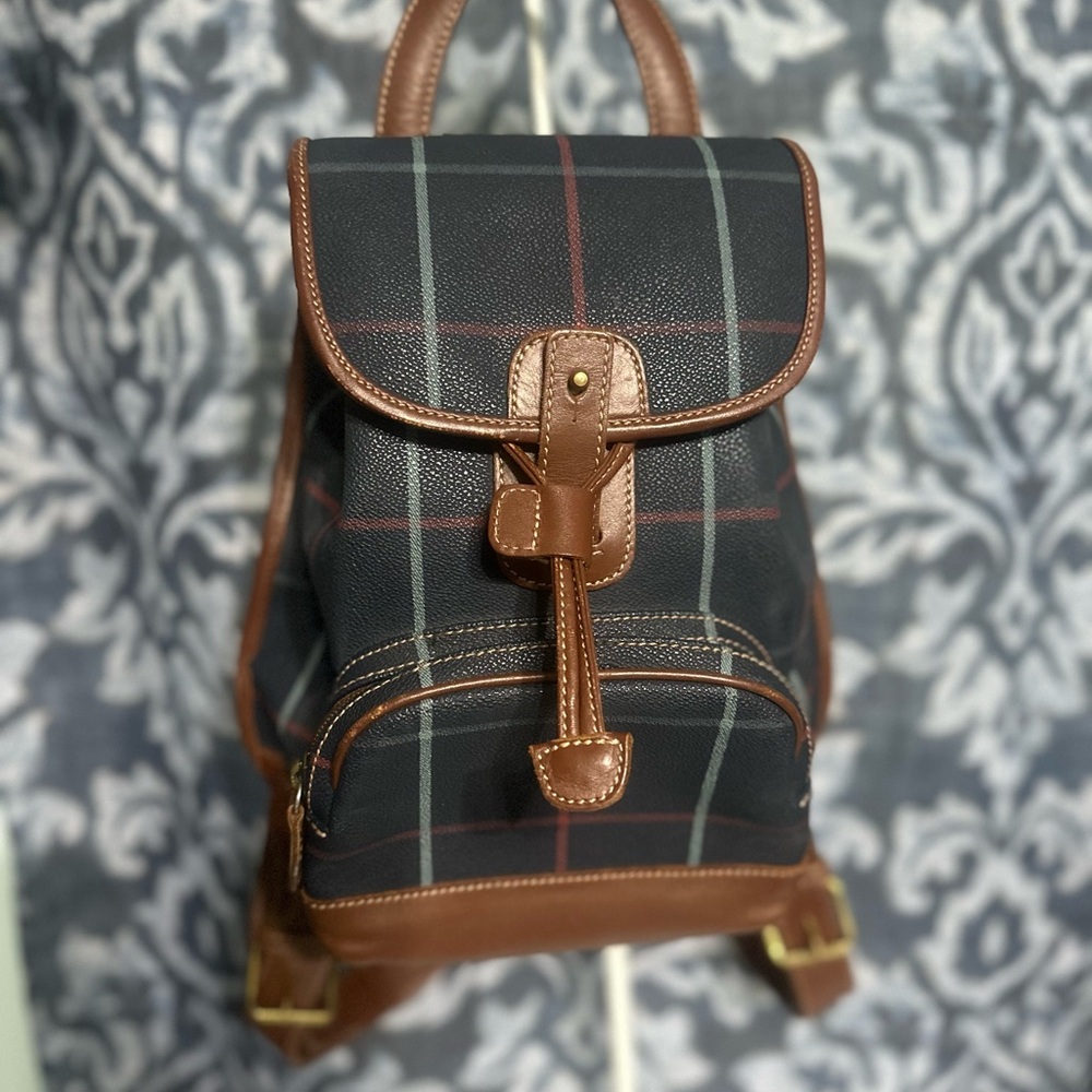 Burberry London Rare Vintage Blue Plaid Leather Mini Backpack